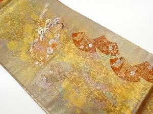 引箔地紙に鶴・蝶・花々模様織出し名古屋帯